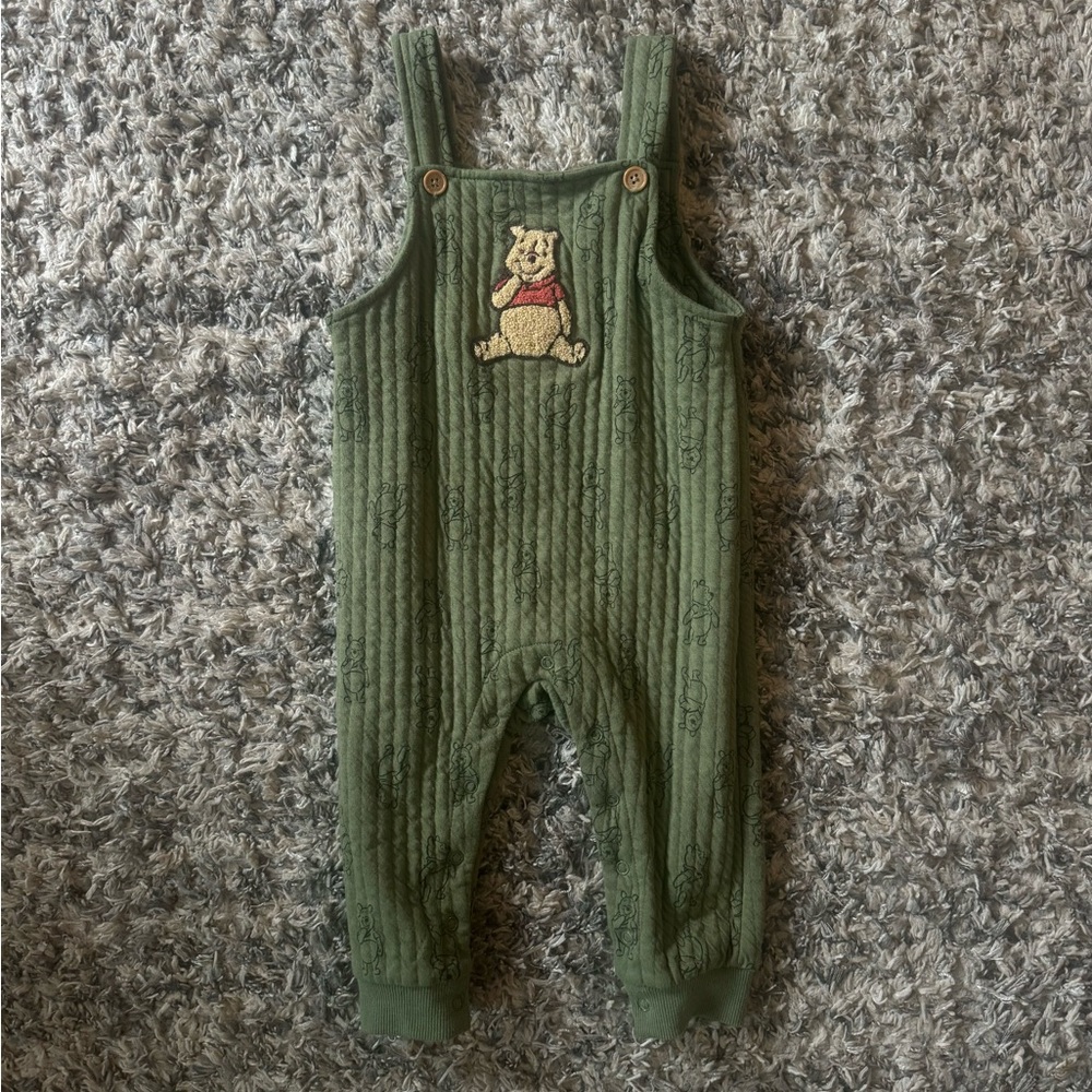 Disney Green Overalls with Pooh Bear Patch